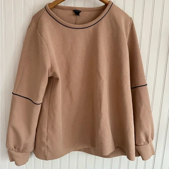Ann Taylor Taupe Pullover Sweatshirt with Black Piping Size XL - Picture 1 of 5